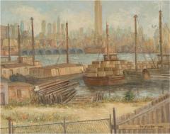 Original p f Schaefer Industrial Chic Oil Painting of Shipyards - 4454725