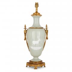 Ormolu mounted Celadon Porcelain P te sur p te vase form lamp - 2917564