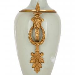 Ormolu mounted Celadon Porcelain P te sur p te vase form lamp - 2917565