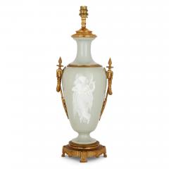 Ormolu mounted Celadon Porcelain P te sur p te vase form lamp - 2917566