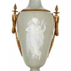 Ormolu mounted Celadon Porcelain P te sur p te vase form lamp - 2917567
