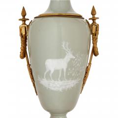 Ormolu mounted Celadon Porcelain P te sur p te vase form lamp - 2917570