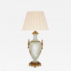 Ormolu mounted Celadon Porcelain P te sur p te vase form lamp - 2920954