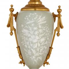 Ormolu mounted celadon porcelain and p te sur p te vase form lamp - 2926693