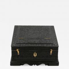 Ornately Carved Anglo Indian Solid Ebony Box With Concealed Mirror - 1366585