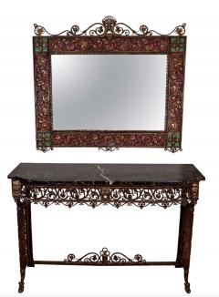 Oscar Bruno Bach Bronze and Wrought Iron Console Table and Mirror - 1180303