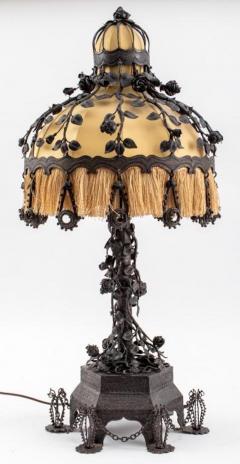 Oscar Bruno Bach Rare Mid 20th Century Bronze Iron Rose Motif Table Lamp - 3007589