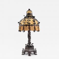 Oscar Bruno Bach Rare Mid 20th Century Bronze Iron Rose Motif Table Lamp - 3010544