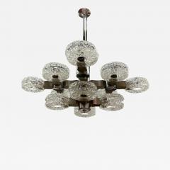 Oscar Torlasco Italian Modern Chrome Stainless and Glass Chandelier by Oscar Torlasco - 4703497