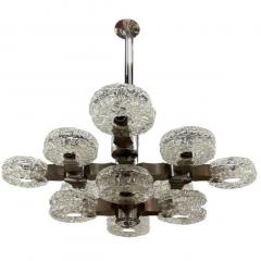 Oscar Torlasco Italian Modern Chrome Stainless and Glass Chandelier by Oscar Torlasco - 4703516