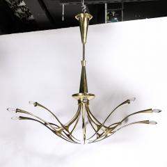 Oscar Torlasco Mid Century Modernist 10 Arm Sculptural Brass Chandelier by Oscar Torlasco Lumi - 3473771