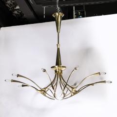 Oscar Torlasco Mid Century Modernist 10 Arm Sculptural Brass Chandelier by Oscar Torlasco Lumi - 3473773