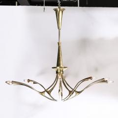 Oscar Torlasco Mid Century Modernist 10 Arm Sculptural Brass Chandelier by Oscar Torlasco Lumi - 3473774