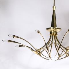 Oscar Torlasco Mid Century Modernist 10 Arm Sculptural Brass Chandelier by Oscar Torlasco Lumi - 3473775