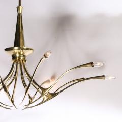 Oscar Torlasco Mid Century Modernist 10 Arm Sculptural Brass Chandelier by Oscar Torlasco Lumi - 3473776