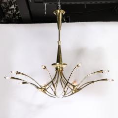 Oscar Torlasco Mid Century Modernist 10 Arm Sculptural Brass Chandelier by Oscar Torlasco Lumi - 3473777