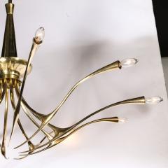 Oscar Torlasco Mid Century Modernist 10 Arm Sculptural Brass Chandelier by Oscar Torlasco Lumi - 3473779