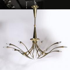 Oscar Torlasco Mid Century Modernist 10 Arm Sculptural Brass Chandelier by Oscar Torlasco Lumi - 3473781