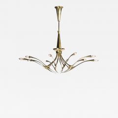 Oscar Torlasco Mid Century Modernist 10 Arm Sculptural Brass Chandelier by Oscar Torlasco Lumi - 3475882