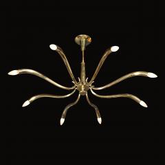 Oscar Torlasco Mid Century Polished Brass 8 Arm Sculptural Chandelier by Oscar Torlasco - 4792448