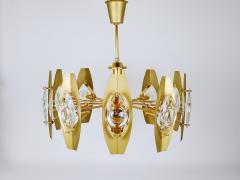 Oscar Torlasco Oscar Torlasco 25 Brass Chandelier with Optical Prism Lenses Italy 1970s - 4298765