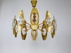 Oscar Torlasco Oscar Torlasco 25 Brass Chandelier with Optical Prism Lenses Italy 1970s - 4298776