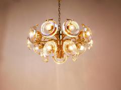 Oscar Torlasco Oscar Torlasco Large Brass Chandelier Optical Rainbow Glass Rings Italy 1970s - 4298749