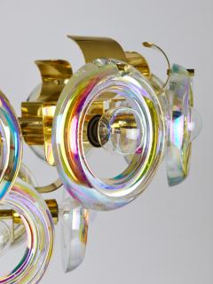 Oscar Torlasco Oscar Torlasco Large Brass Chandelier Optical Rainbow Glass Rings Italy 1970s - 4298755