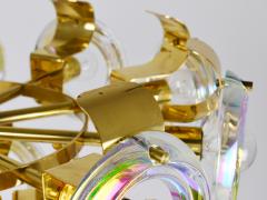 Oscar Torlasco Oscar Torlasco Large Brass Chandelier Optical Rainbow Glass Rings Italy 1970s - 4298756