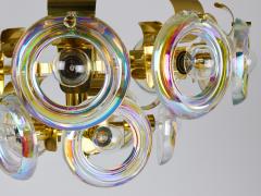 Oscar Torlasco Oscar Torlasco Large Brass Chandelier Optical Rainbow Glass Rings Italy 1970s - 4298757