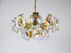 Oscar Torlasco Oscar Torlasco Large Brass Chandelier Optical Rainbow Glass Rings Italy 1970s - 4298777