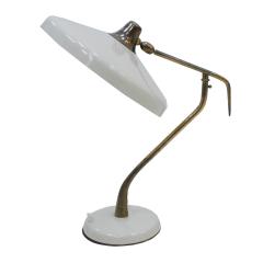 Oscar Torlasco Oscar Torlasco Mid Century Modern White Steel And Brass Table Lamp Italy 50s - 864997