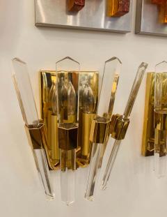 Oscar Torlasco Pair of 1970s Oscar Torlasco Golden Crystal Wall Lights - 1626026