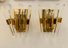 Oscar Torlasco Pair of 1970s Oscar Torlasco Golden Crystal Wall Lights - 1626031