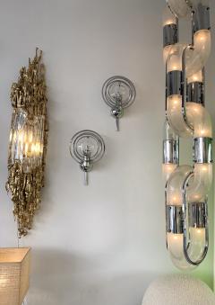 Oscar Torlasco Pair of Optical Metal Chrome Sconces by Oscar Torlasco Italy 1970s - 1600338