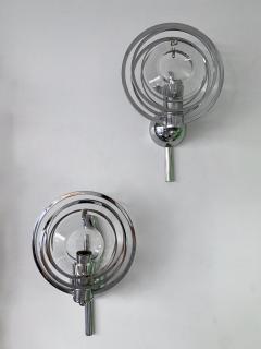 Oscar Torlasco Pair of Optical Metal Chrome Sconces by Oscar Torlasco Italy 1970s - 1600341