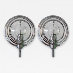 Oscar Torlasco Pair of Optical Metal Chrome Sconces by Oscar Torlasco Italy 1970s - 1601934