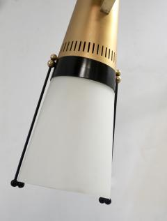 Oscar Torlasco Torlasco 1950s Italian Vintage Brass Black White Three Light Cone Chandelier - 1958682