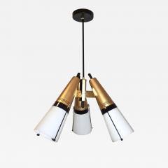 Oscar Torlasco Torlasco 1950s Italian Vintage Brass Black White Three Light Cone Chandelier - 1959851