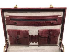 Ostrich Skin Mens Briefcase Attach Vintage Burgundy Suede Interior - 1529051