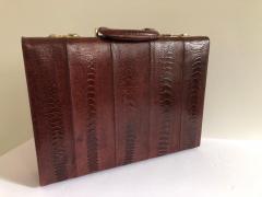 Ostrich Skin Mens Briefcase Attach Vintage Burgundy Suede Interior - 1529072
