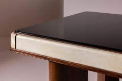 Osvaldo Borsani Italian Art D co Dining Table in Parchment Walnut and Black Glass - 4606019