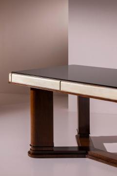 Osvaldo Borsani Italian Art D co Dining Table in Parchment Walnut and Black Glass - 4606022