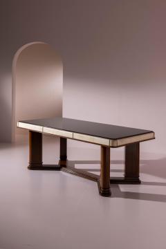 Osvaldo Borsani Italian Art D co Dining Table in Parchment Walnut and Black Glass - 4606024