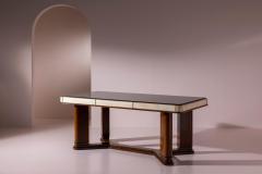 Osvaldo Borsani Italian Art D co Dining Table in Parchment Walnut and Black Glass - 4606026