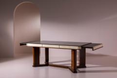 Osvaldo Borsani Italian Art D co Dining Table in Parchment Walnut and Black Glass - 4606027