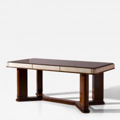 Osvaldo Borsani Italian Art D co Dining Table in Parchment Walnut and Black Glass - 4606068