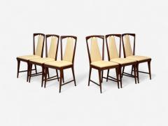 Osvaldo Borsani Osvaldo Borsani attr Mahogany Brass Leather Dining Chairs Italy 1950s - 4280992