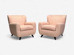 Osvaldo Borsani Osvaldo Borsani attr Pink Linen Wood Large Lounge Chairs Italy 1950s - 4177593