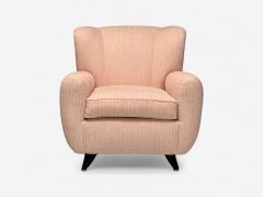 Osvaldo Borsani Osvaldo Borsani attr Pink Linen Wood Large Lounge Chairs Italy 1950s - 4177594
